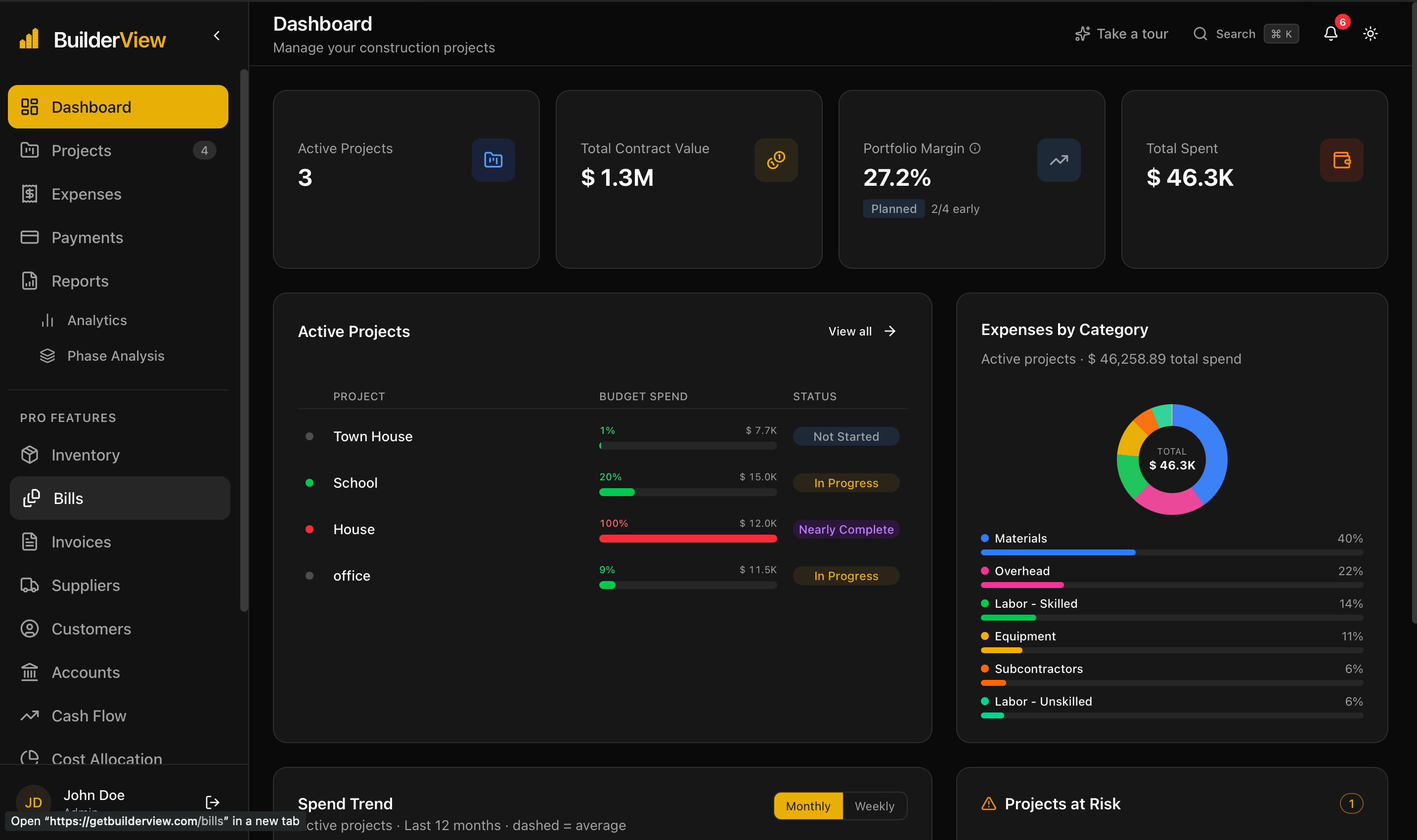 BuilderView main dashboard